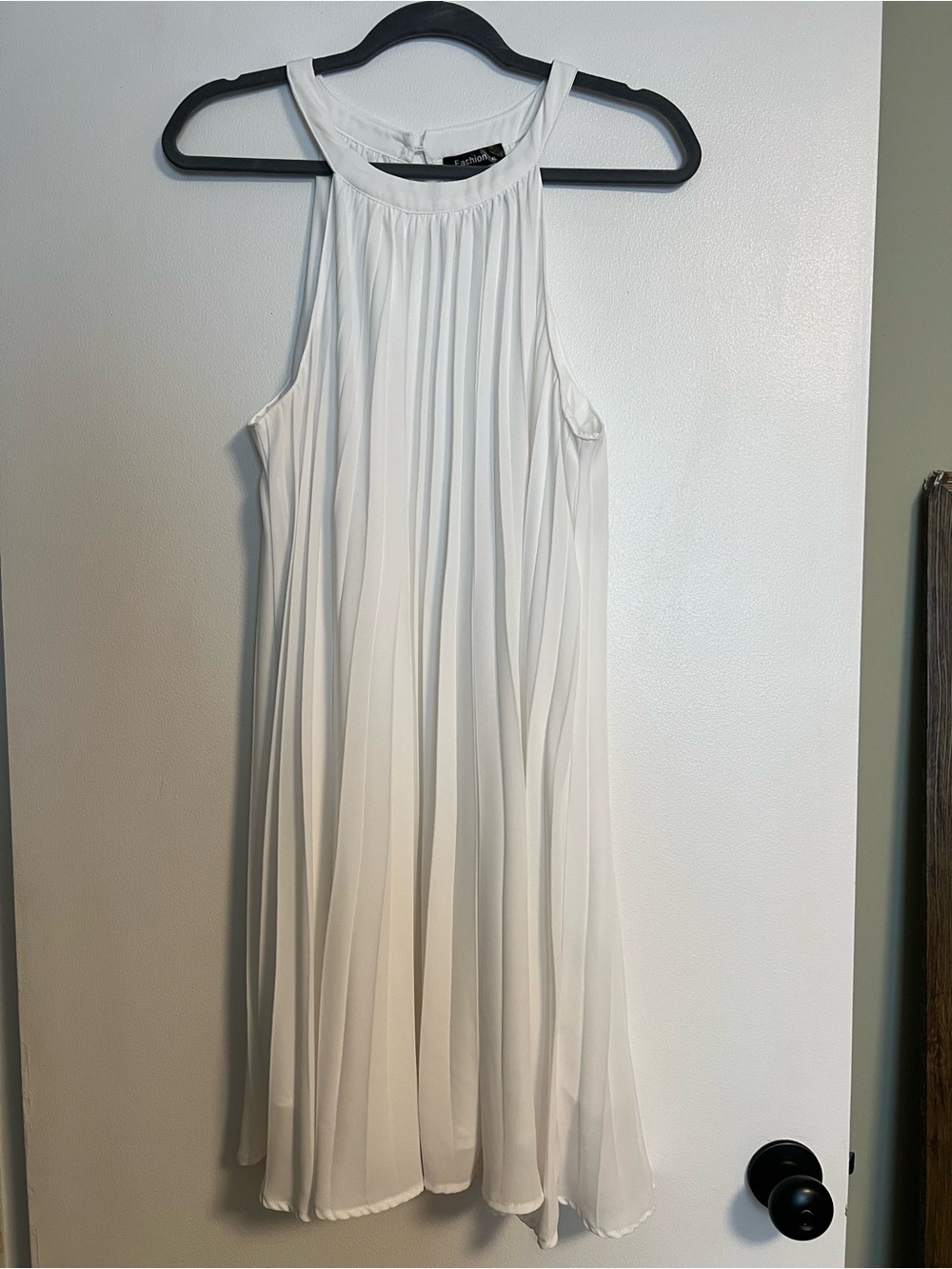 White Pleated Halter Dress